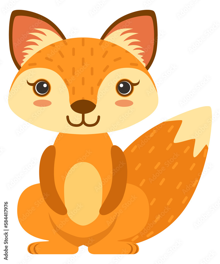 Sticker Cartoon baby fox. Cute forest animal character