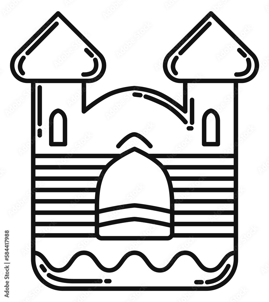 Sticker Inflatable castle icon. Funny kid bounce house