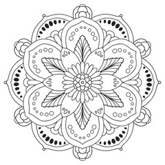 Floral pattern in a circle. Mandala.                                              Antistress coloring book for children and adults. 

