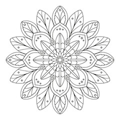 Floral pattern in a circle. Mandala.                                              Antistress coloring book for children and adults. 

