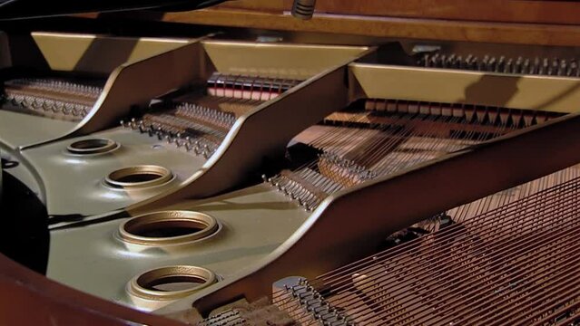 Inside a Grand Piano, Grand Piano With Its Lid Removed to Show Inside. Close Up.