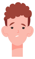 Sad boy avatar. Young man head with unhappy expression