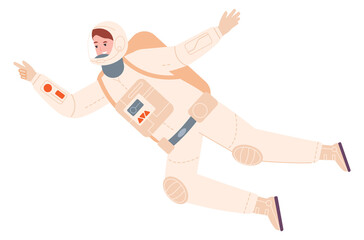 Spaceman flying in zero gravity. Space explorer character