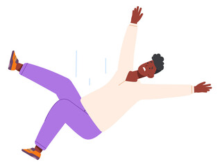 Falling black man. Person drop down failure