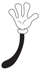 Greeting comic hand. Cartoon palm in white glove