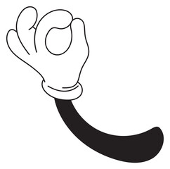 Ok gesture. Cartoon retro hand in white glove
