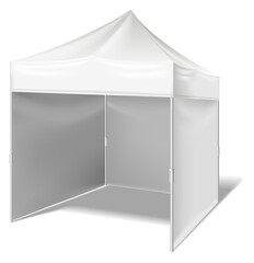 Outdoor textile tent mockup. Realistic white stand