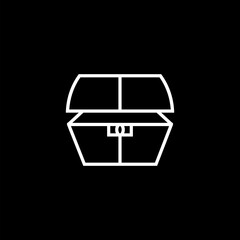 Line Antique treasure chest icon isolated on black background.