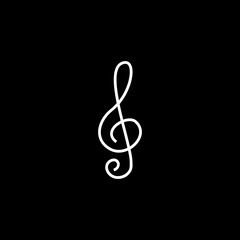 Treble Clef Black line icon isolated on black 