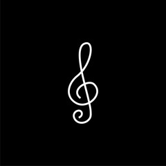 Treble Clef Black line icon isolated on black 