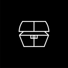 Line Antique treasure chest icon isolated on black background.