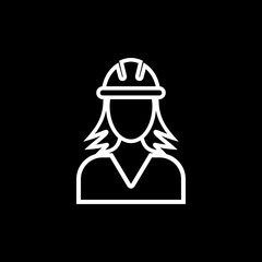 Female construction engineer icon outline vector. Worker person icon isolated on black