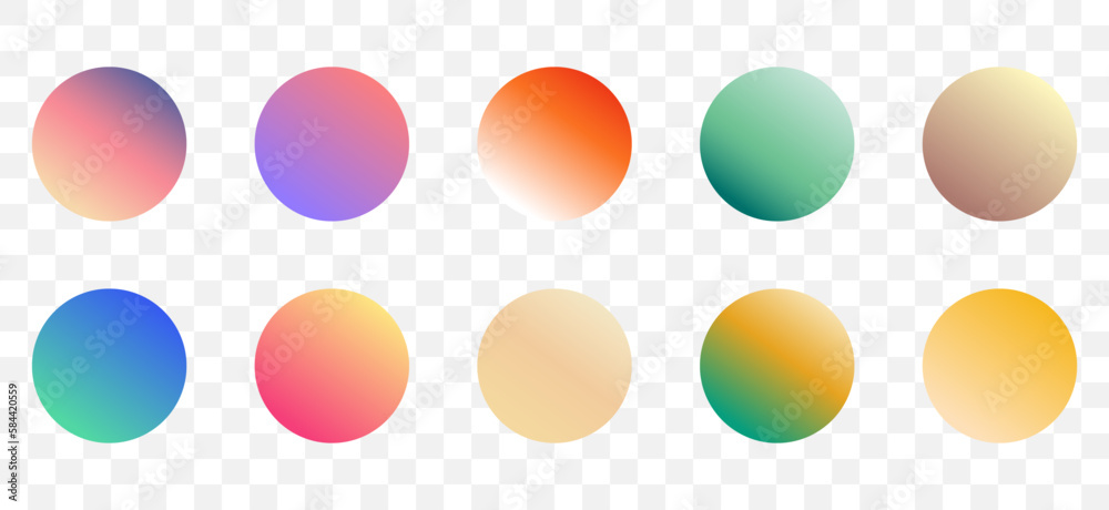Poster set of round vector gradient. multicolor sphere. modern abstract background texture. template for de