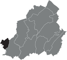 Black flat blank highlighted location map of the BOUSSOIT MUNICIPALITY inside gray administrative map of LA LOUVIÈRE, Belgium