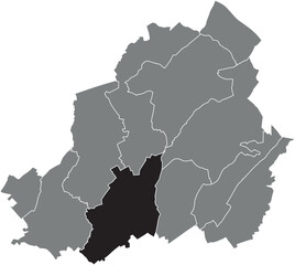 Black flat blank highlighted location map of the TRIVIÈRES MUNICIPALITY inside gray administrative map of LA LOUVIÈRE, Belgium