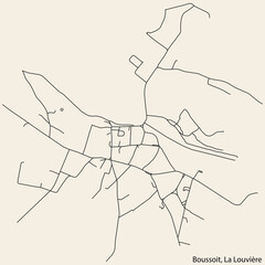 Detailed hand-drawn navigational urban street roads map of the BOUSSOIT MUNICIPALITY of the Belgian city of LA LOUVIÈRE, Belgium with vivid road lines and name tag on solid background
