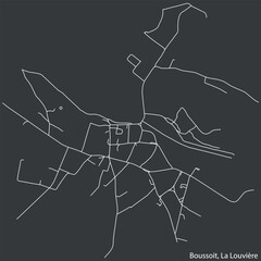 Detailed hand-drawn navigational urban street roads map of the BOUSSOIT MUNICIPALITY of the Belgian city of LA LOUVIÈRE, Belgium with vivid road lines and name tag on solid background