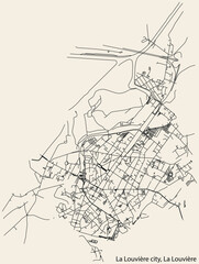 Detailed hand-drawn navigational urban street roads map of the LA LOUVIÈRE MUNICIPALITY of the Belgian city of LA LOUVIÈRE, Belgium with vivid road lines and name tag on solid background
