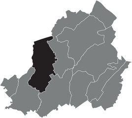 Black flat blank highlighted location map of the STRÉPY-BRACQUEGNIES MUNICIPALITY inside gray administrative map of LA LOUVIÈRE, Belgium