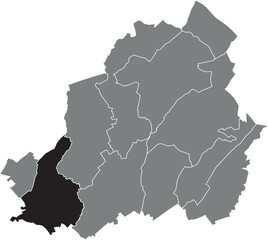 Black flat blank highlighted location map of the MAURAGE MUNICIPALITY inside gray administrative map of LA LOUVIÈRE, Belgium