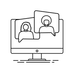 Meeting simple icon. Girl and boy talking on video call. Video call application symbol