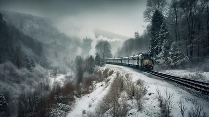 Train Passing Through Wintery Landscape
