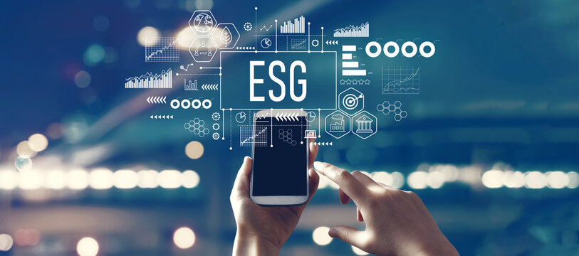ESG - Environmental, Social and Governance concept with person using a smartphone - Powered by Adobe