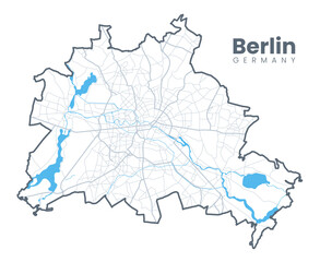 Detailed map of Berlin - the capital of Germany - Urban borders map. Light stroke version of City poster with streets.
