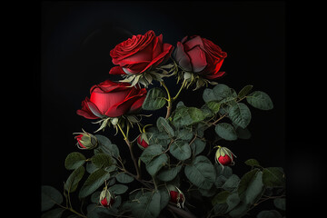 red rose on black background, GENERATIVE AI