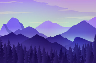 mountains and forest landscape background vector