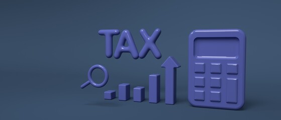 Tax theme with calculator, bar graph and magnifying glass - 3d render