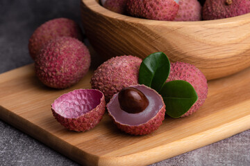 Fresh ripe lychee fruit. Tropical fruit summer in Thailand.