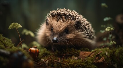 Fototapeta premium cute hedgehog in forest, Generative Ai
