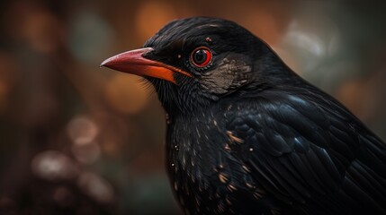 close up black bird in nature forest, Generative Ai