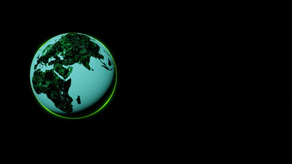 3d render of the night Planet Earth on a dark background. Earth Day. Concept banner with space for text for the design of articles, banners, postcards for the Earth Day and ecology. Saving electricity