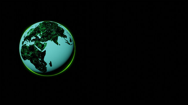 3d render of the night Planet Earth on a dark background. Earth Day. Concept banner with space for text for the design of articles, banners, postcards for the Earth Day and ecology. Saving electricity