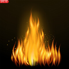 Translucent fire flames and sparks with horizontal repetition on transparent background. For used on dark illustrations. Transparency only in vector format