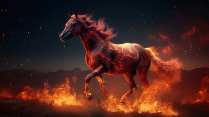 Obraz na płótnie Canvas nightmare horse with burning flame on ground, Generative Ai