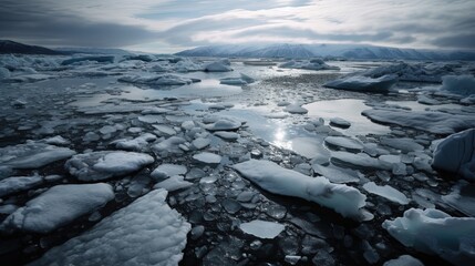 ice sheets break into piece, global warming concept, Generative Ai