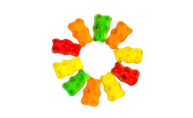 Jelly vitamins candy teddy bears isolate on a white background. Selective focus.