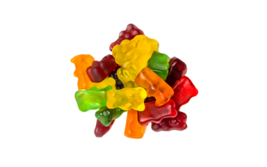 Jelly vitamins candy teddy bears isolate on a white background. Selective focus.