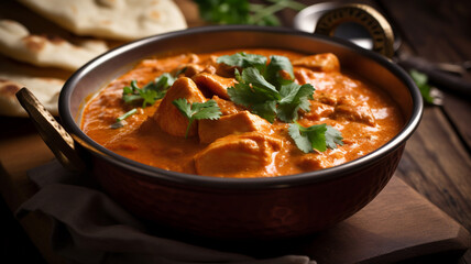 A steaming bowl of butter chicken