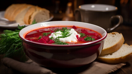 Authentic Ukrainian borscht soup beautifully presented