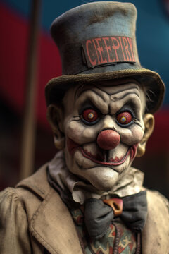 Person Wearing a Creepy Vintage Clown Mask and Circus Costume Generative AI