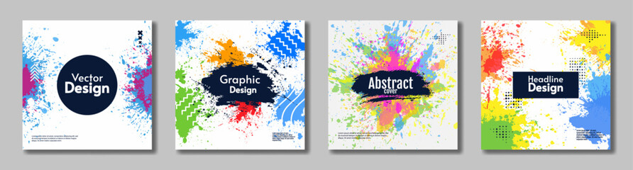 Vector illustration. Set of abstract splash design card. Paint splash. Creative vector design for banner, brochure, banner, business or web card.