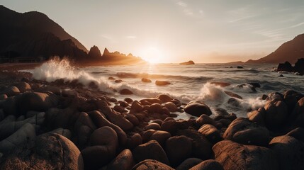 Obraz premium seascape with sunlight at horizon, happy lively day, Generative Ai