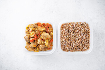 Sets of healthy food in containers