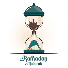 Ramadanul Mubarak Time Hourglass Mosque Muslim boy character prayer Ramadan Kareem