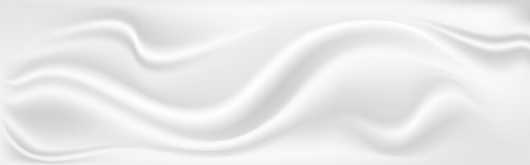 White texture 3D volumetric fabric folds, white waves for web design.
