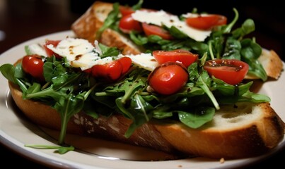  a close up of a plate of food with bread and vegetables.  generative ai